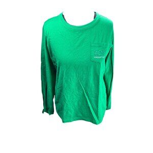 Vineyard Vines Womens Green Long Sleeve Tee Happy Holidays Whale Lights S 100% C